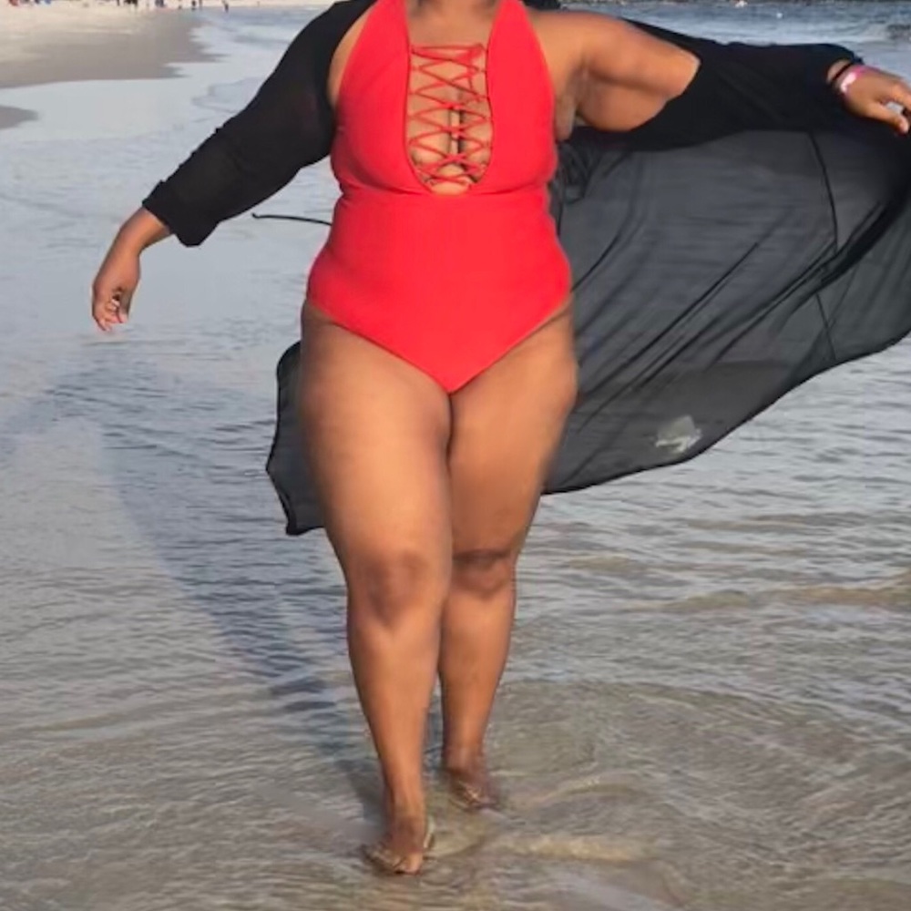 lace-up red swimsuit
